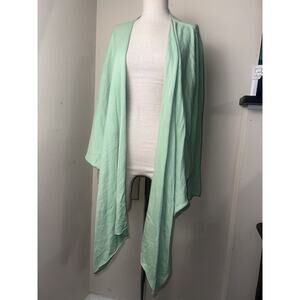 Eileen Fisher Women Green Open Front Hi-Lo Cardigan Sweater Silk Cashmere Sz L